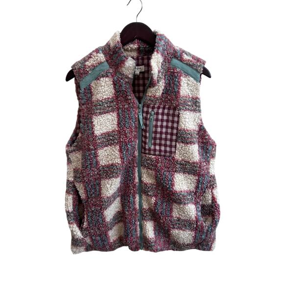 Umgee Jackets & Blazers - Umgee Plaid Sherpa Fleece Zip Vest Womens Large
